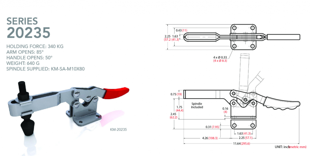 แคลมป์จับชิ้นงาน HOLKEN 20235 Horizontal toggle clamp แรงยึด 340 kg 