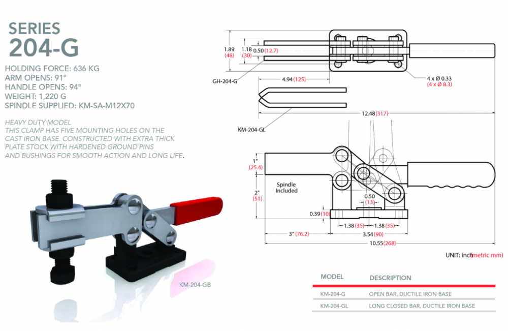 แคลมป์จับชิ้นงาน HOLKEN 204G Horizontal toggle clamp แรงยึด 636 kg 