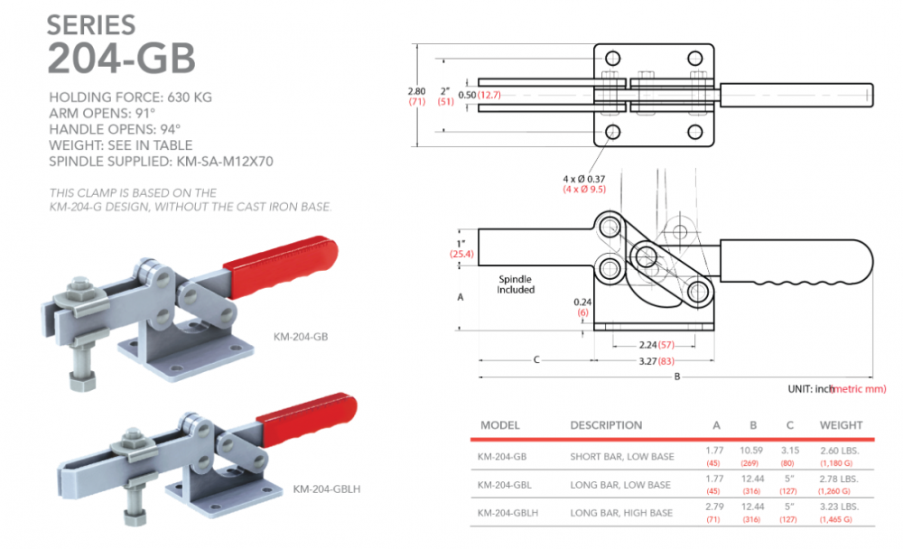 แคลมป์จับชิ้นงาน HOLKEN 204 GB Horizontal toggle clamp แรงยึด 630 kg 