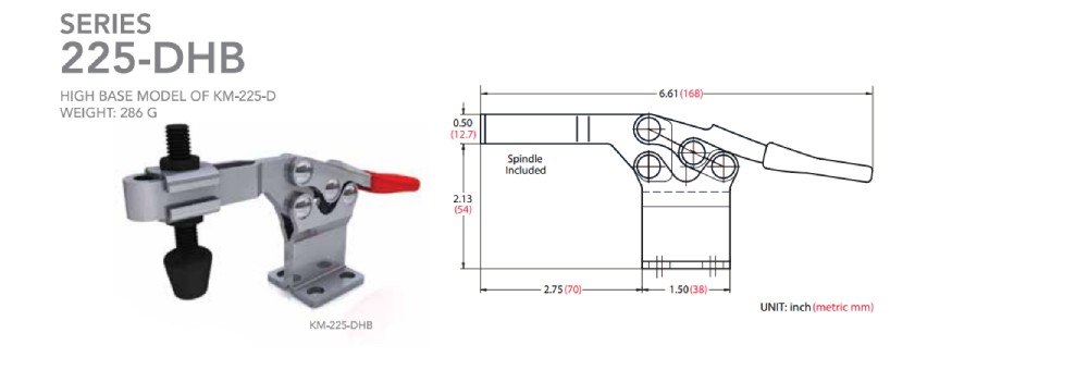แคลมป์จับชิ้นงาน HOLKEN 225 DHB Horizontal toggle clamp แรงยึด 286 kg  ฐานสูง 