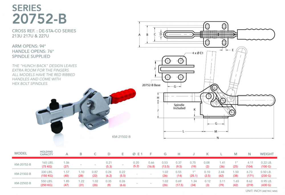 แคลมป์จับชิ้นงาน HOLKEN 20752 B Horizontal toggle clamp แรงยึด 75 kg 