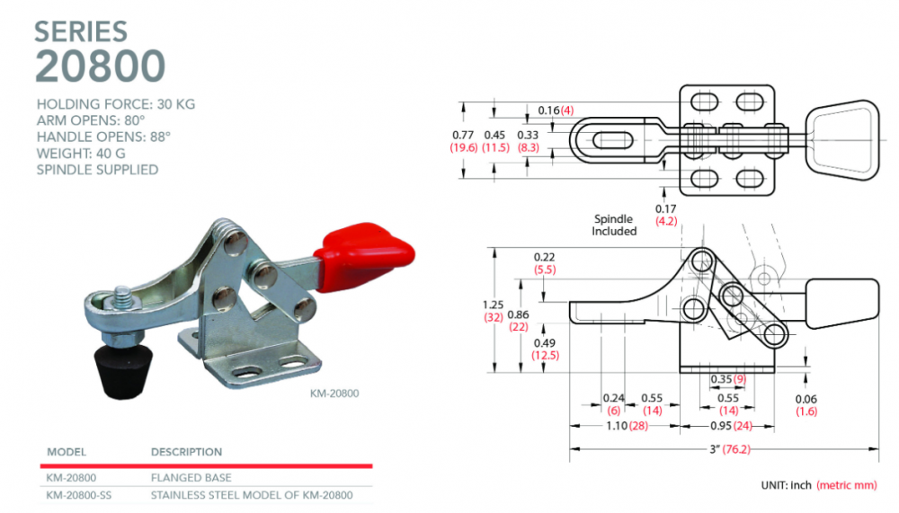 แคลมป์จับชิ้นงาน HOLKEN 20800 Horizontal toggle clamp แรงยึด 30 kg แคลมป์จับชิ้นงาน HOLKEN 20800 Horizontal toggle clamp แรงยึด 30 kg