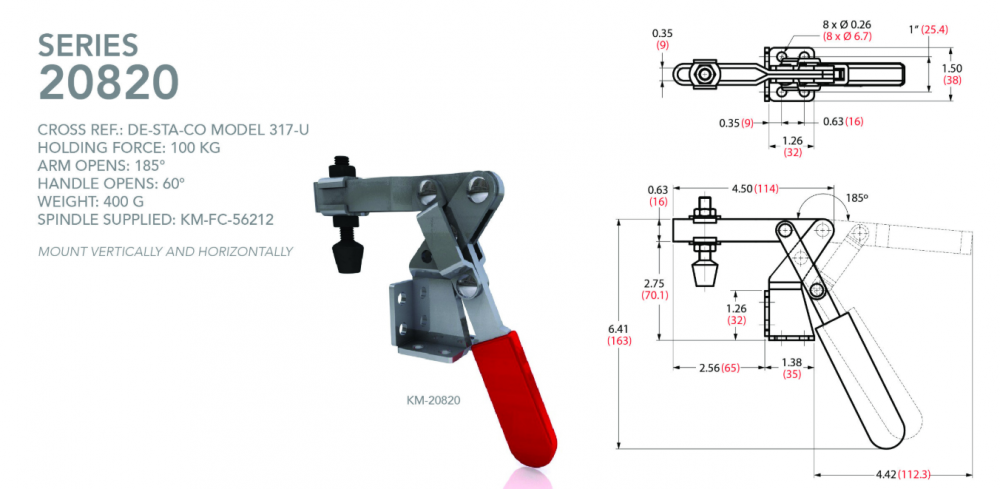 แคลมป์จับชิ้นงาน HOLKEN 20820 Horizontal toggle clamp แรงยึด 100 kg