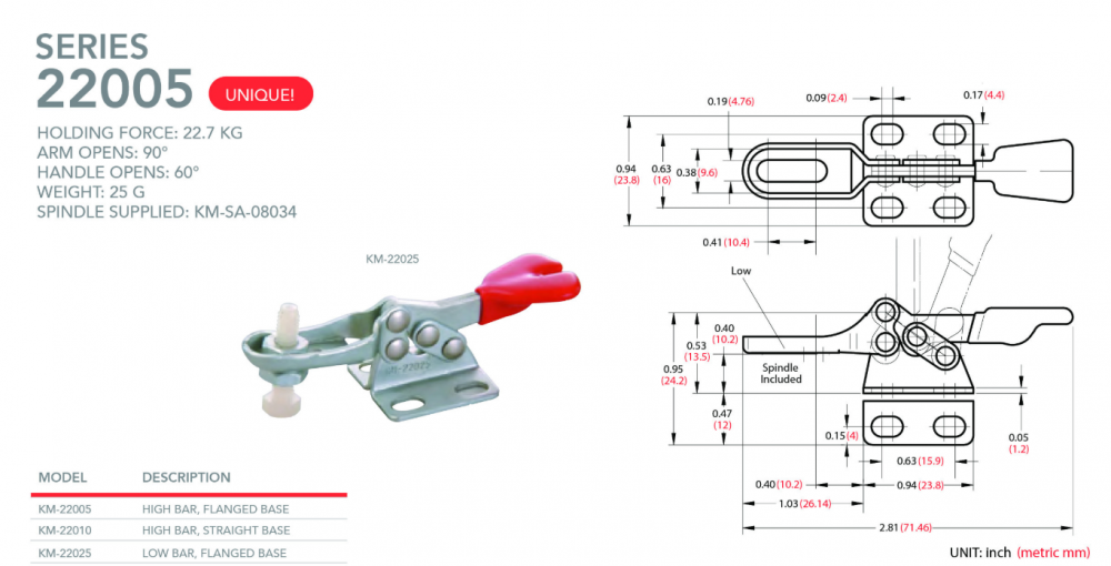 แคลมป์จับชิ้นงาน HOLKEN 22025 Horizontal toggle clamp แรงยึด 22 7 kg