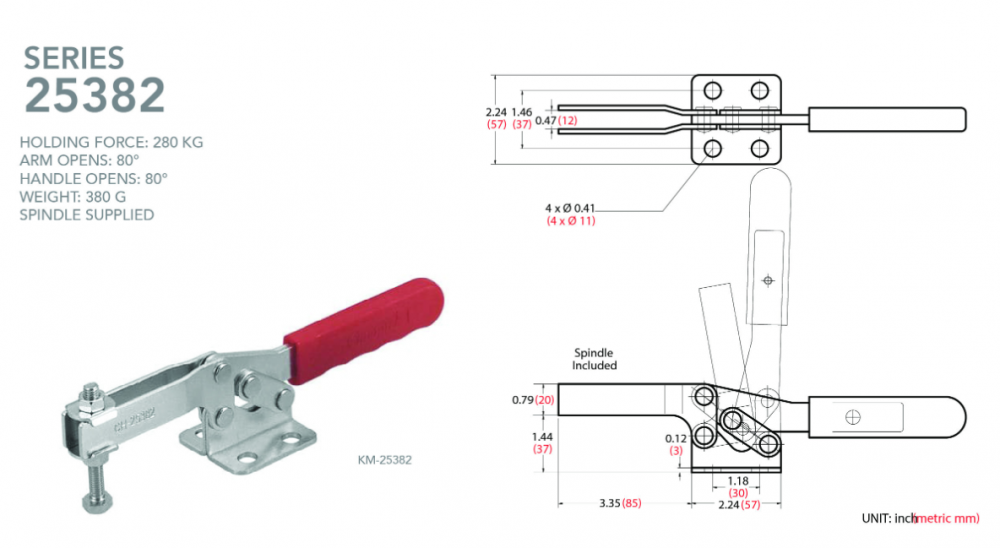 แคลมป์จับชิ้นงาน HOLKEN 25382 Horizontal toggle clamp แรงยึด 280 kg 