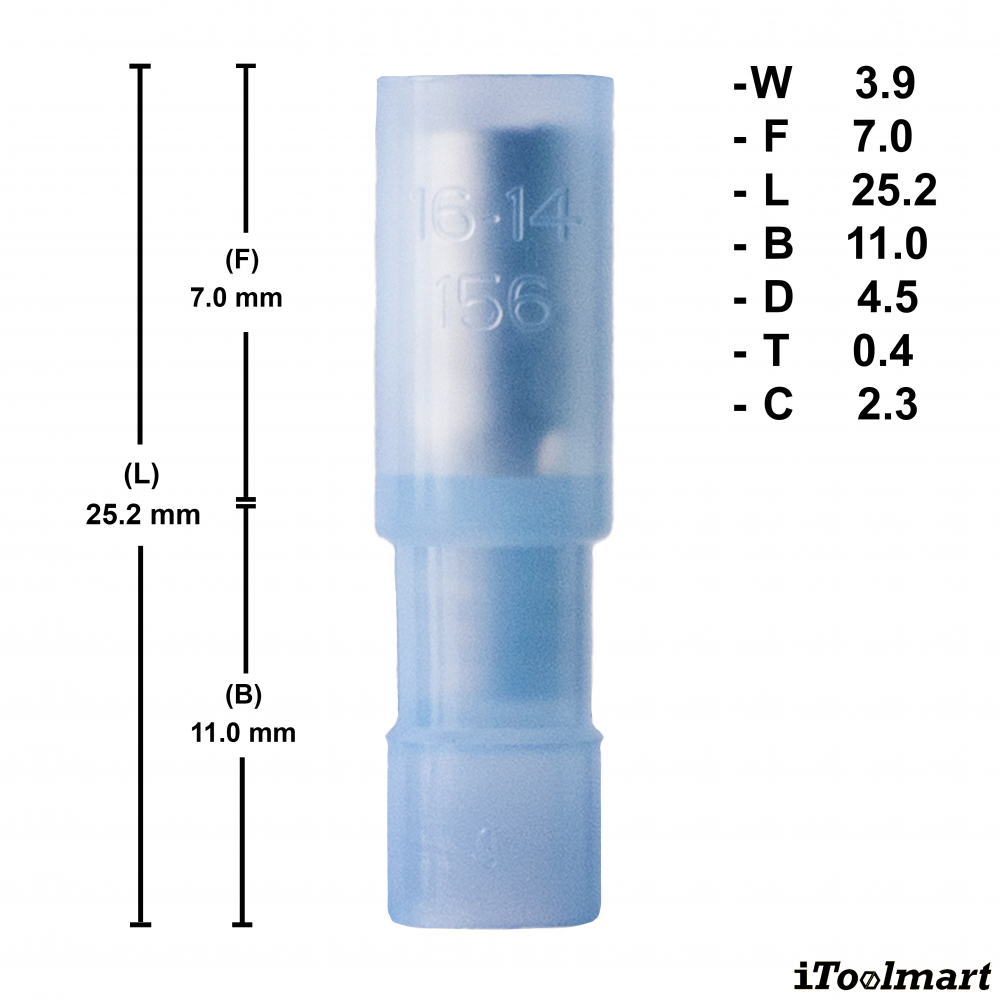 หางปลาเสียบ KST FRFNY2 156 แบบกลมตัวเมียชนิดใส สีน้ำเงิน ขนาด 2 5 mm² 100 ตัว