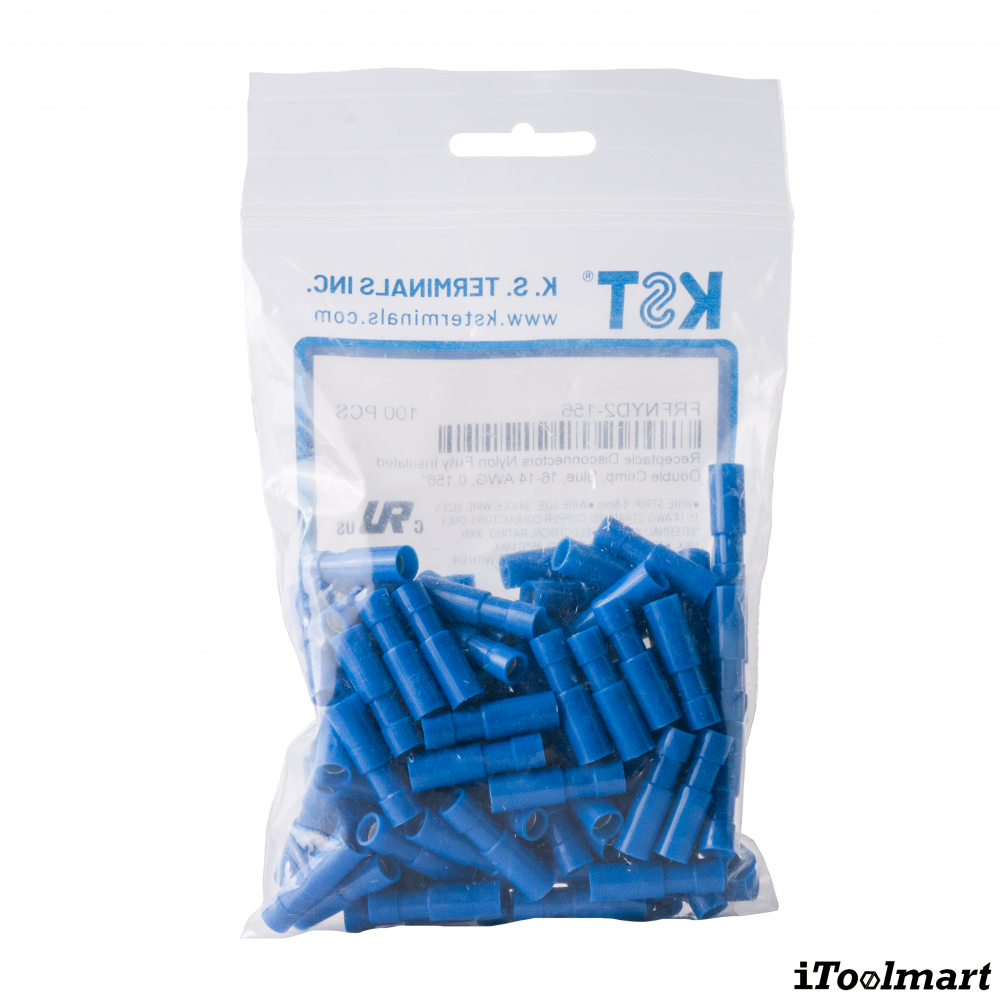 หางปลาหัวเสียบตัวเมีย KST FRFNYD2 156 แบบกลม สีน้ำเงิน ขนาด 2 5 mm² 100 ตัว