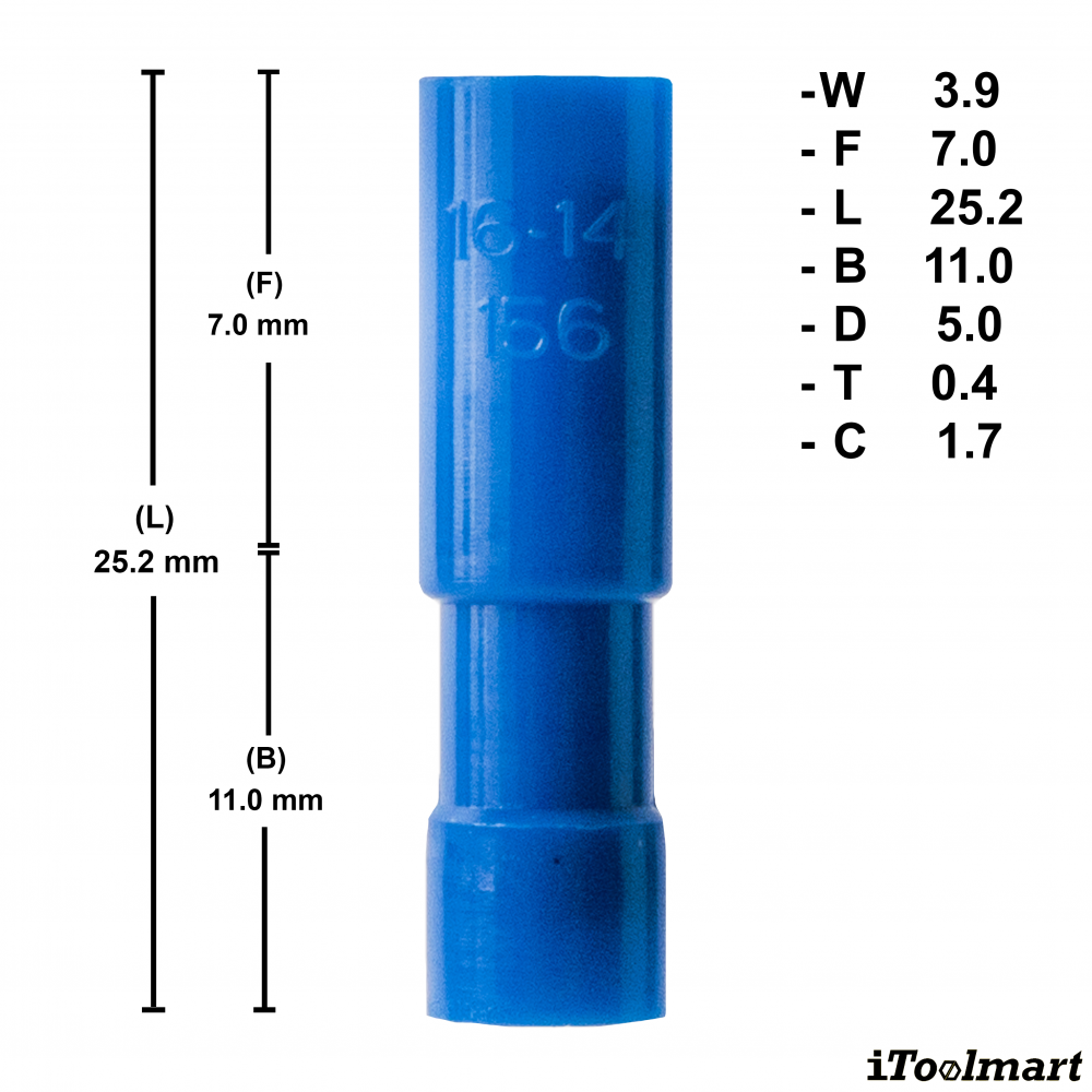 หางปลาหัวเสียบตัวเมีย KST FRFNYD2 156 แบบกลม สีน้ำเงิน ขนาด 2 5 mm² 100 ตัว