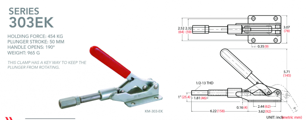 แคลมป์จับชิ้นงาน HOLKEN 303EK Push Pull Toggle Clamp แรงยึด 454 kg