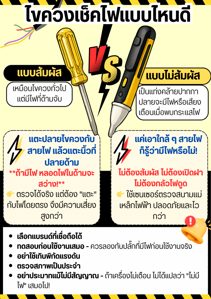 ไขควงเช็คไฟ แบบสัมผัส VS แบบไม่สัมผัส NonContact แบบไหนเหมาะกับคุณ