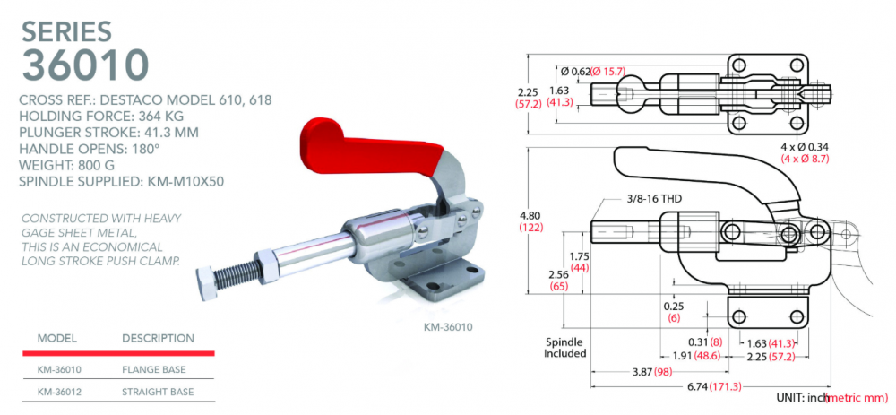 แคลมป์จับชิ้นงาน HOLKEN 36010 Push Pull Toggle Clamp แรงยึด 364 kg