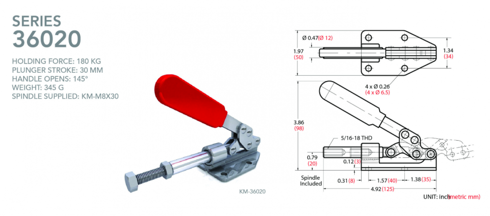 แคลมป์จับชิ้นงาน HOLKEN 36020 Push Pull Toggle Clamp แรงยึด 180 kg