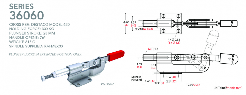 แคลมป์จับชิ้นงาน HOLKEN 36060 Push Pull Toggle Clamp แรงยึด 300 kg