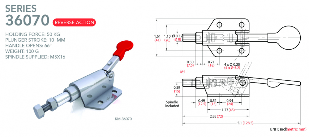 แคลมป์จับชิ้นงาน HOLKEN 36070 Push Pull Toggle Clamp แรงยึด 50 kg