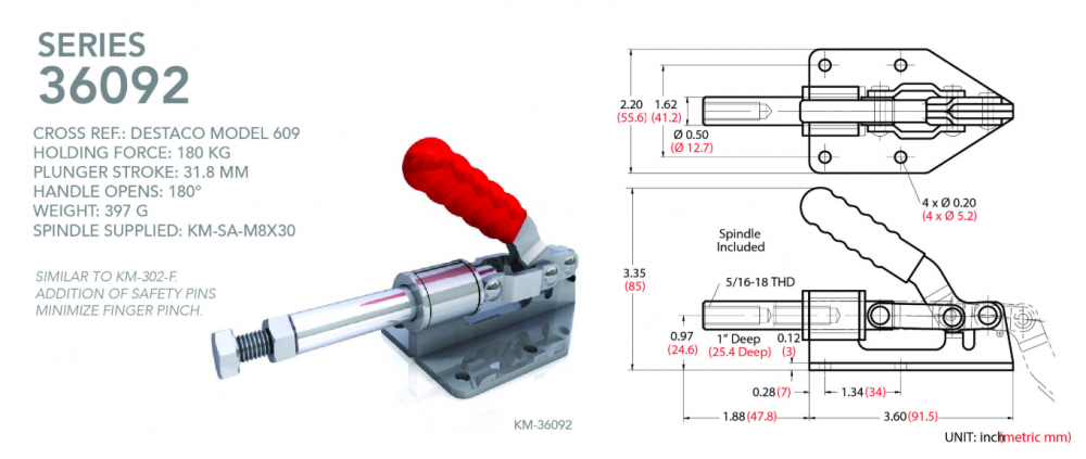 แคลมป์จับชิ้นงาน HOLKEN 36092 Push Pull Toggle Clamp แรงยึด 180 kg