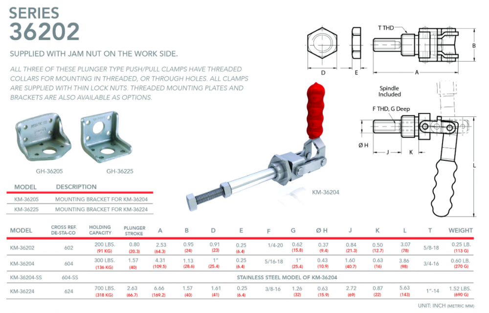 แคลมป์จับชิ้นงาน HOLKEN 36202 Push Pull Toggle Clamp แรงยึด 91 kg