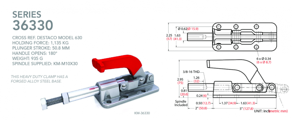 แคลมป์จับชิ้นงาน HOLKEN 36330 Push Pull Toggle Clamp แรงยึด 1135 kg