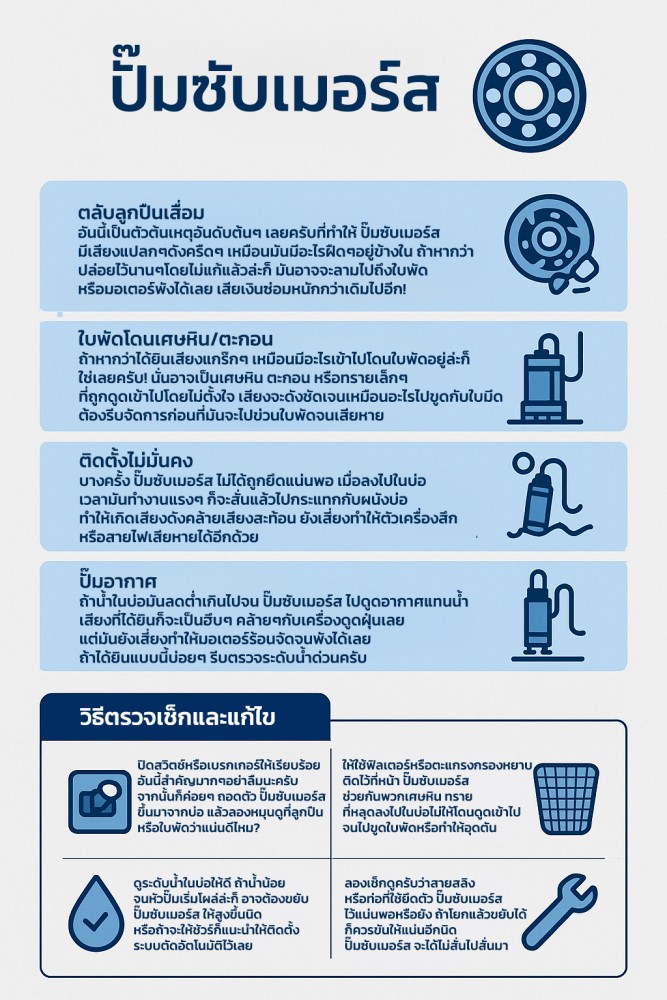 ปั๊มซับเมอร์ส เสียงดัง แรงดันตก มีฟองอากาศ แก้ยังไงดี