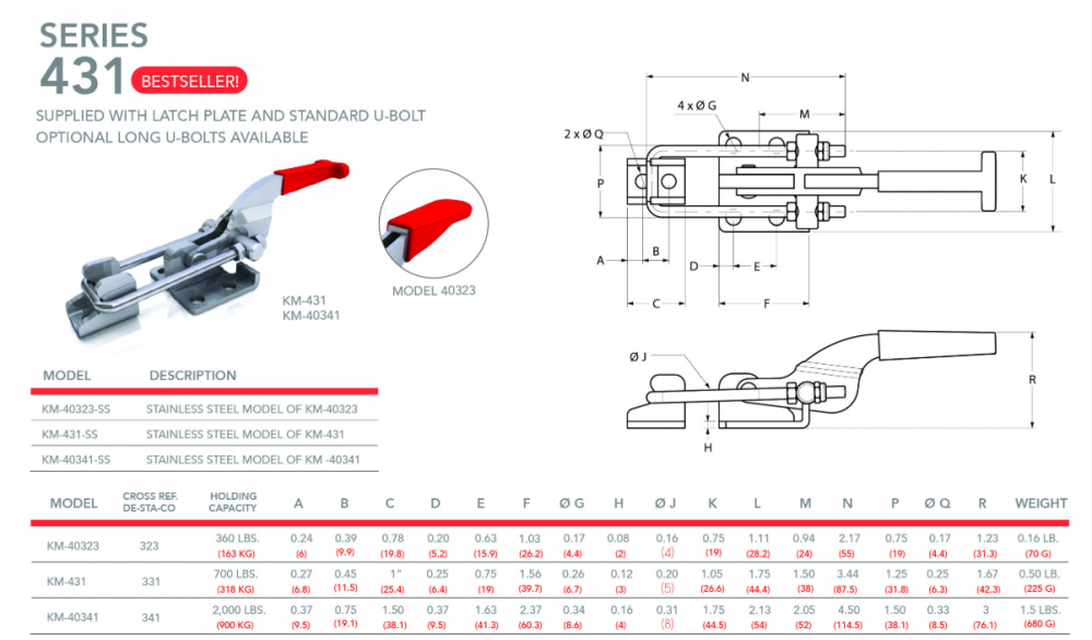 แคลมป์จับชิ้นงาน HOLKEN 431 Latch type toggle clamp แรงยึด 318 kg
