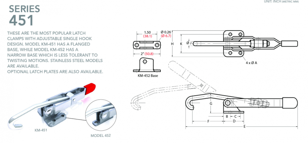 แคลมป์จับชิ้นงาน HOLKEN 451 Latch type toggle clamp ฐานหน้าแปลน แรงยึด 170 kg 