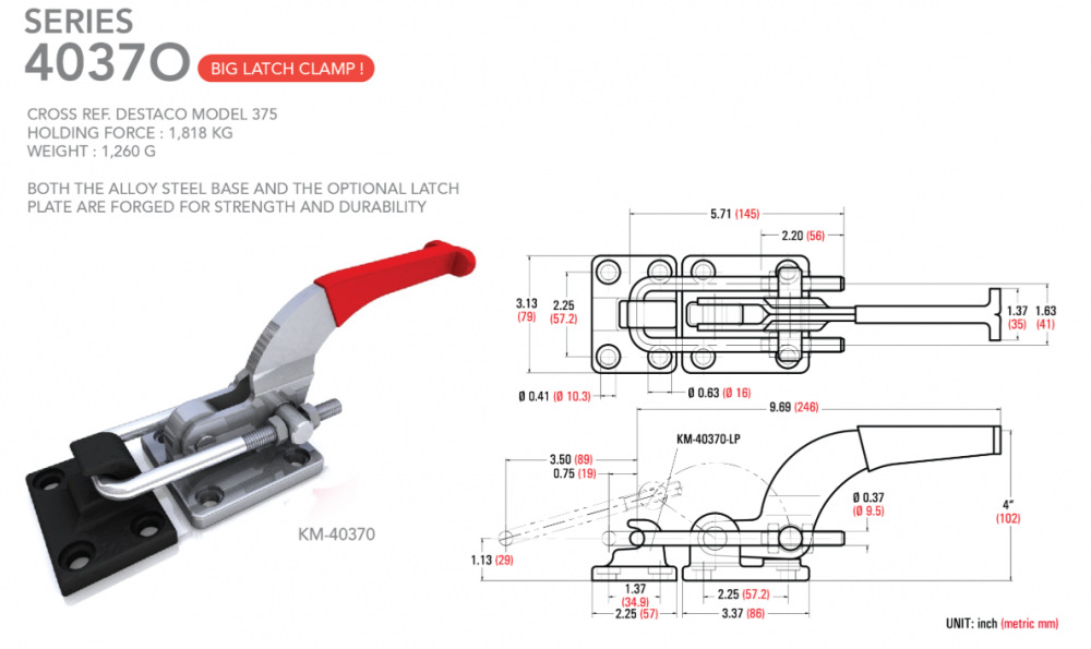 แคลมป์จับชิ้นงาน HOLKEN 40370 Latch type toggle clamp แรงยึด 1818 kg