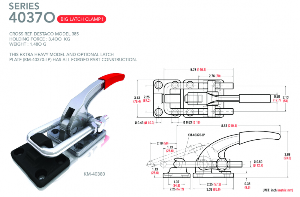 แคลมป์จับชิ้นงาน HOLKEN 40380 Latch type toggle clamp แรงยึด 3400 kg