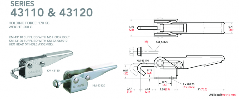 แคลมป์จับชิ้นงาน HOLKEN 43110 Latch type toggle clamp แรงยึด 170 kg