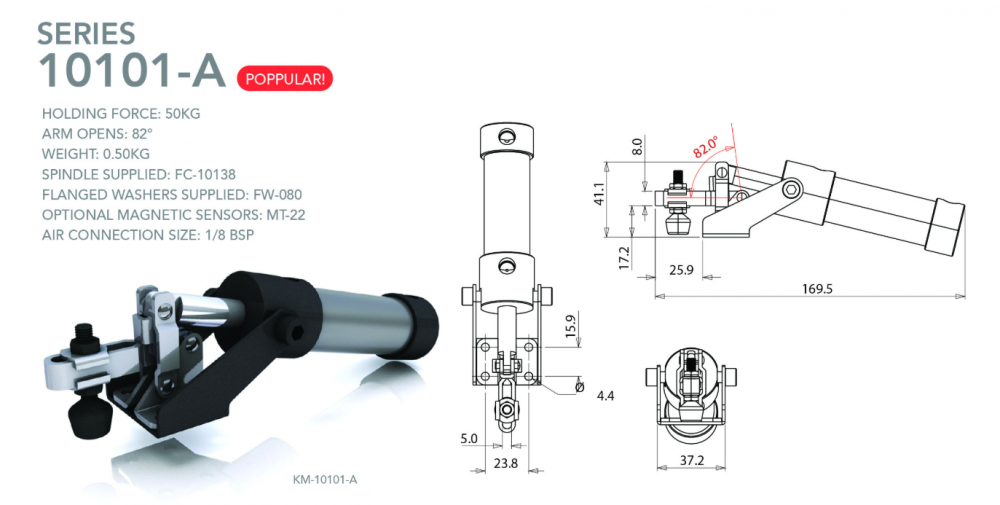 แคลมป์จับชิ้นงาน HOLKEN 10101 A Pneumatic Toggle Clamp แรงยึด 50 kg