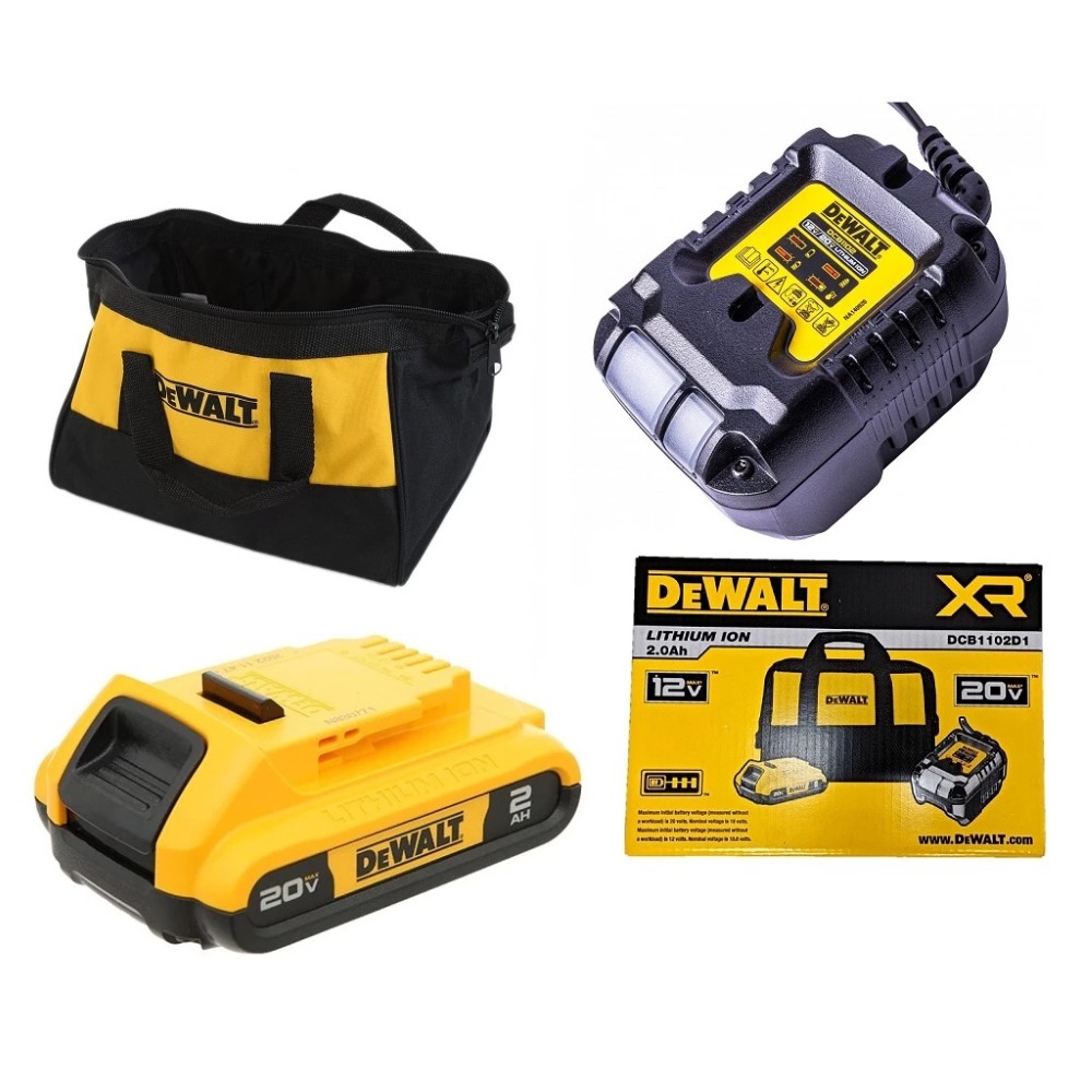 ชุดเครื่องชาร์จพร้อมแบตเตอรี่ DEWALT DCB1102D1 B1 20V  2Ah 