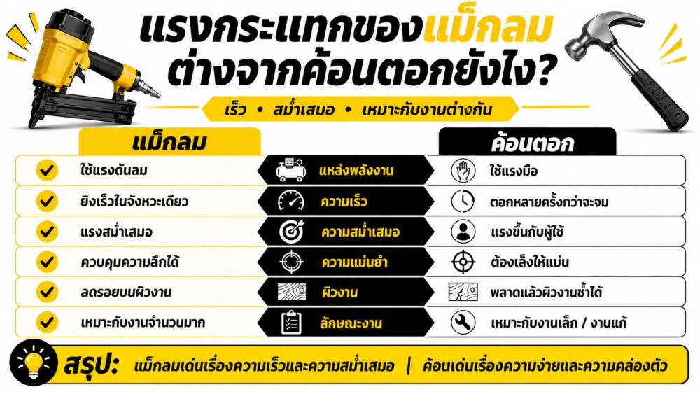 แรงกระแทก ของ แม็กลม ต่างจากการใช้ค้อนตอกยังไง แรงกระแทก ของ แม็กลม ต่างจากการใช้ค้อนตอกยังไง