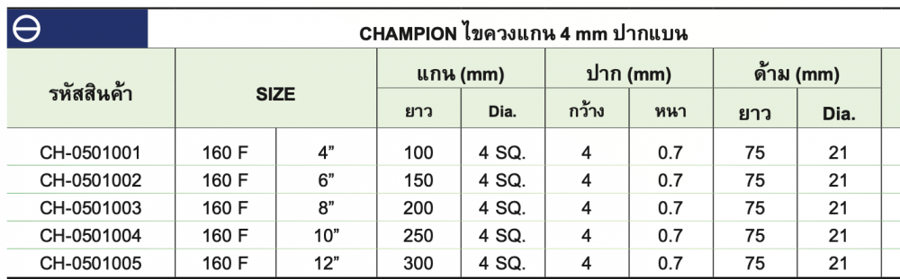 ไขควงแกน 4 mm. ปากแบน CHAMPION FUJIMOTO