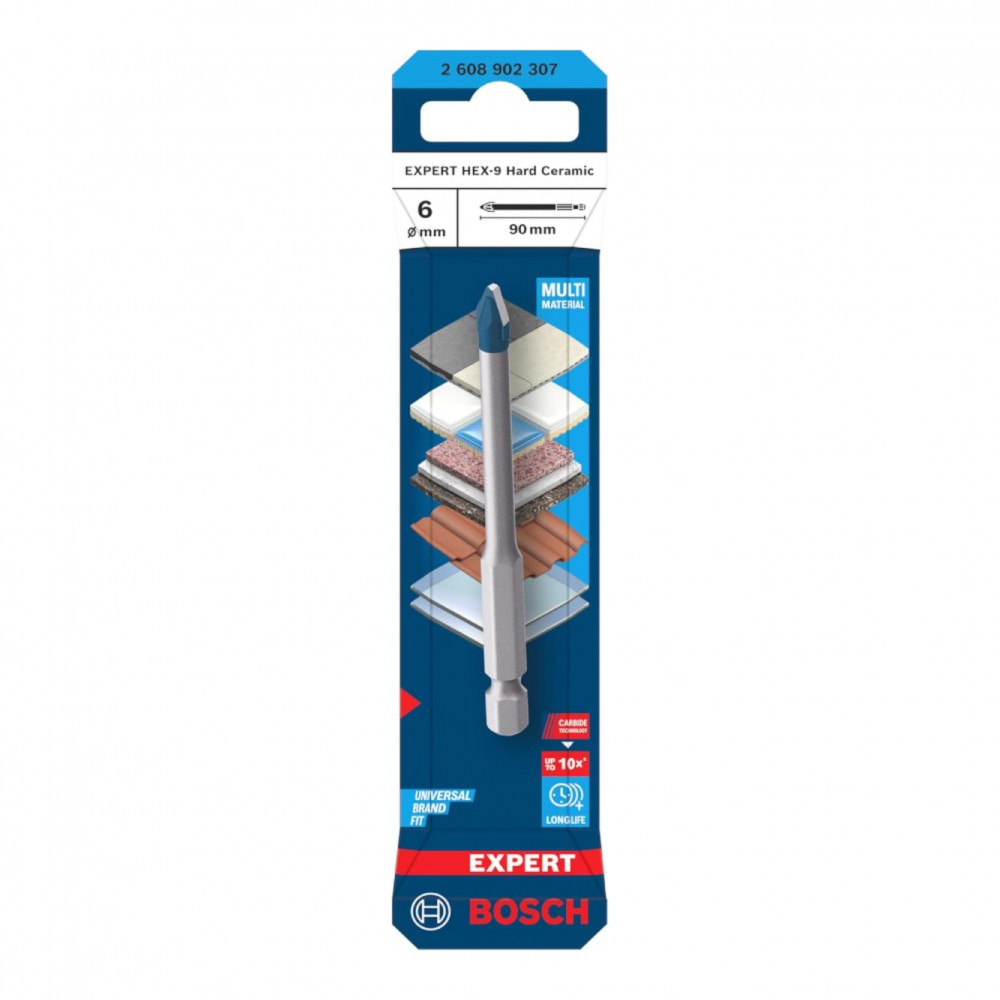 ดอกสว่านเจาะกระเบื้อง BOSCH HEX 9 Hard Ceramic Drill Bit ขนาด 6x90 มม 