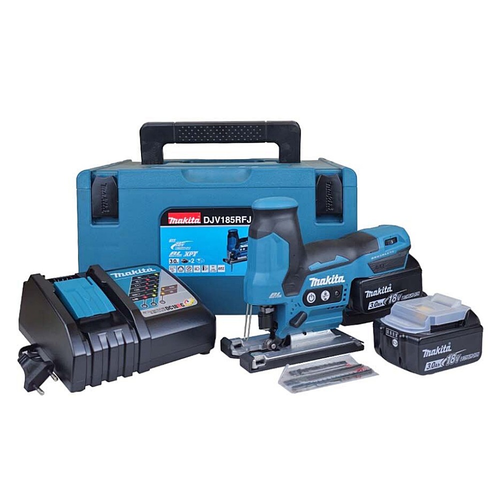 เลื่อยจิ๊กซอร์ไร้สาย MAKITA DJV185RFJ 18V พร้อมแบตเตอรี่ 3 0Ah   แท่นชาร์จ   กล่อง Makpac
