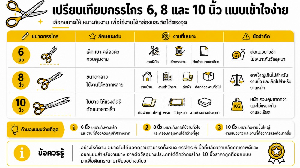 กรรไกร ขนาด 6 8 และ 10 นิ้ว ต่างกันอย่างไร เลือกขนาดไหนดี
