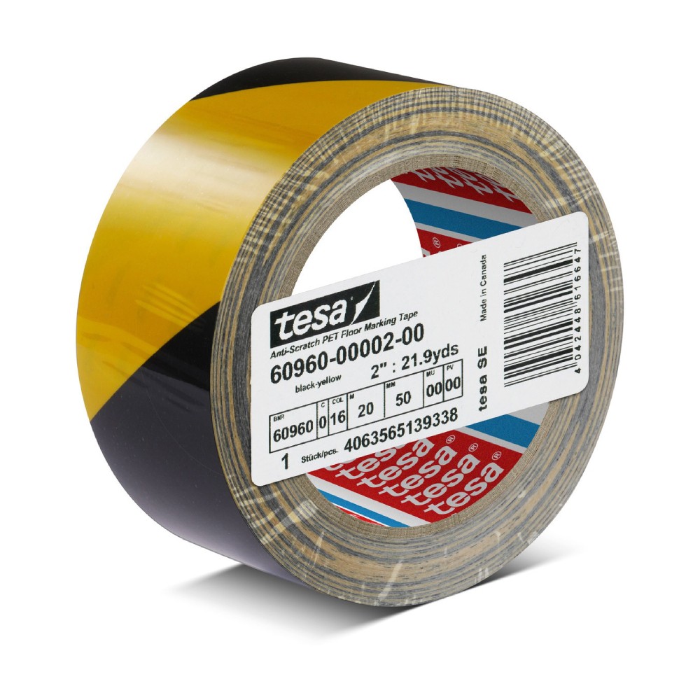 เทปตีเส้น TESA 60960 สีเหลือง ดำ ขนาด 50 มม  x 20 ม 