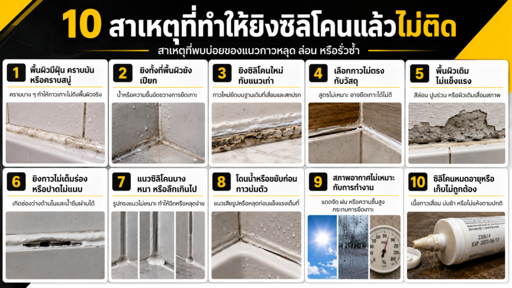 ทำไมยิงซิลิโคนแล้วไม่ติด รวมสาเหตุที่แนวกาวหลุด ล่อน หรือรั่วซ้ำ