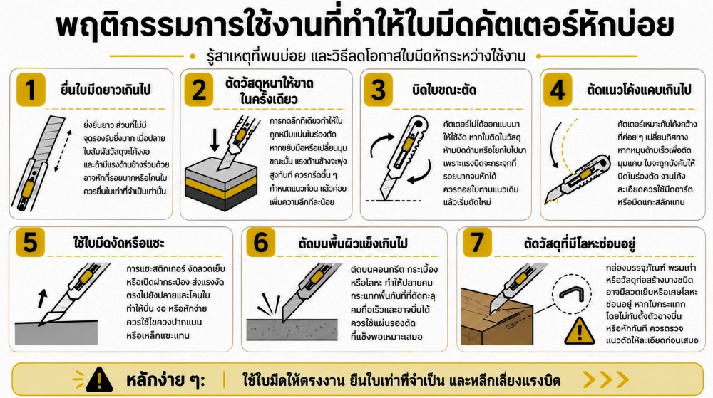 ใบมีดคัตเตอร์ หักบ่อย เป็นเพราะคุณภาพหรือเราใช้งานผิดวิธีกันแน่