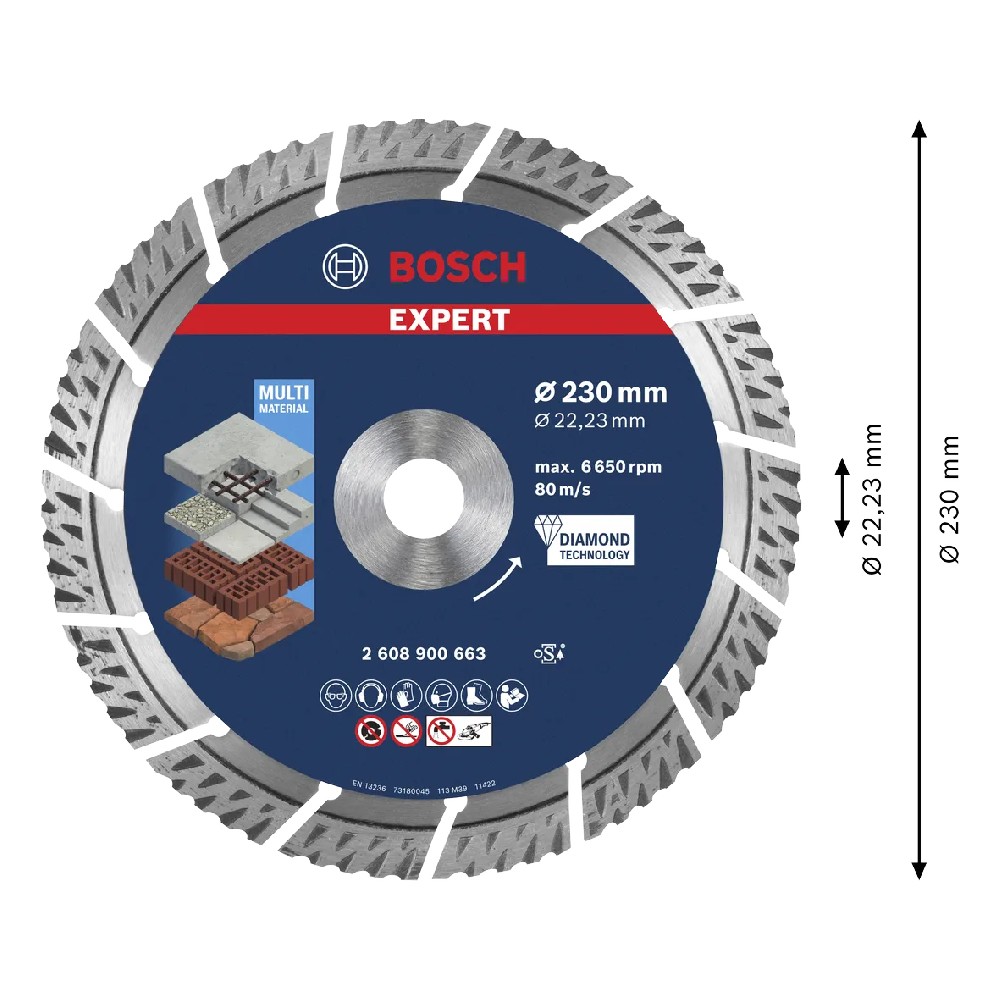 ใบตัดเพชร BOSCH 2 608 900 663 EXPERT Multi Material ขนาด 115 x 22 23 x 2 4 x 15 มม 