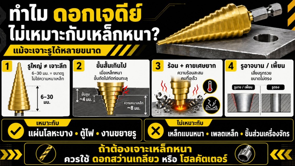 ทำไม ดอกเจดีย์ ถึงไม่เหมาะกับเหล็กหนา แม้จะเจาะรูได้หลายขนาด