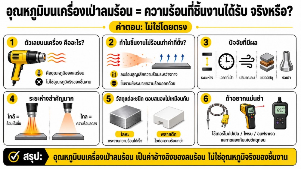 อุณหภูมิ บน เครื่องเป่าลมร้อน คือความร้อนที่ชิ้นงานได้รับ จริงหรือไม่ อุณหภูมิ บน เครื่องเป่าลมร้อน คือความร้อนที่ชิ้นงานได้รับ จริงหรือไม่
