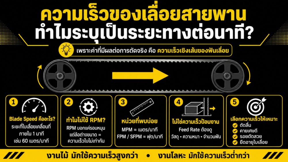 ความเร็วของ เลื่อยสายพาน ทำไมถึงระบุเป็นระยะทางต่อนาที
