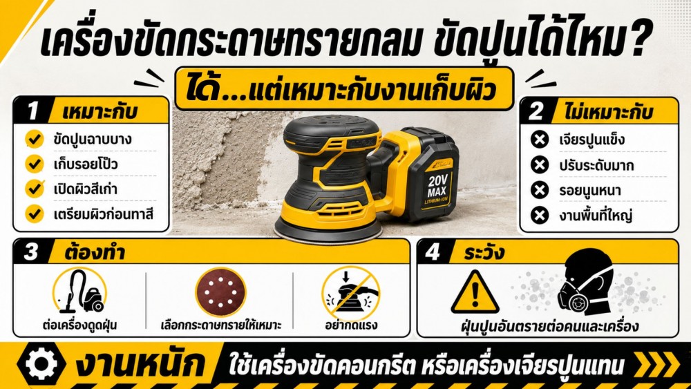 ไขข้อสงสัย ใช้ เครื่องขัดกระดาษทรายกลม ขัดปูน ได้หรือไม่