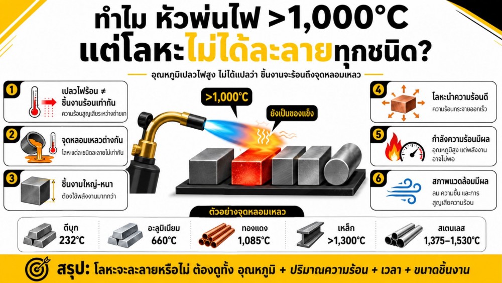 ทำไม หัวพ่นไฟ อุณหภูมิสูงกว่า 1000°C แต่ไม่ได้ทำให้โลหะทุกชนิดละลาย