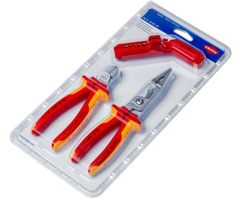 ชุดคีมติดตั้งระบบไฟฟ้า KNIPEX 00 31 30 BK V01 (3 ชิ้น) ด้ามจับ VDE