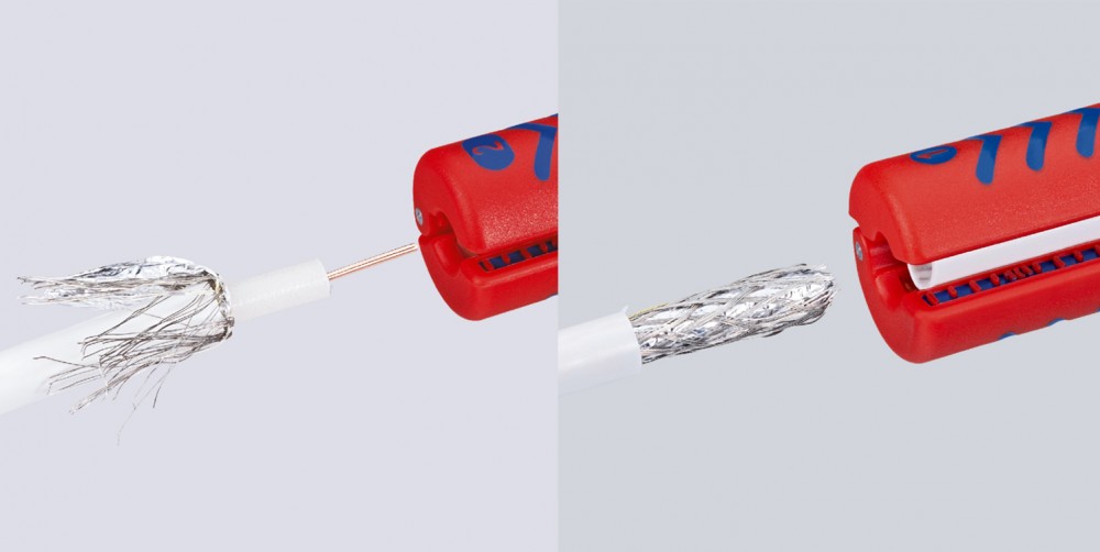 เครื่องปอกสายไฟ KNIPEX 16 60 100 SB coax cable