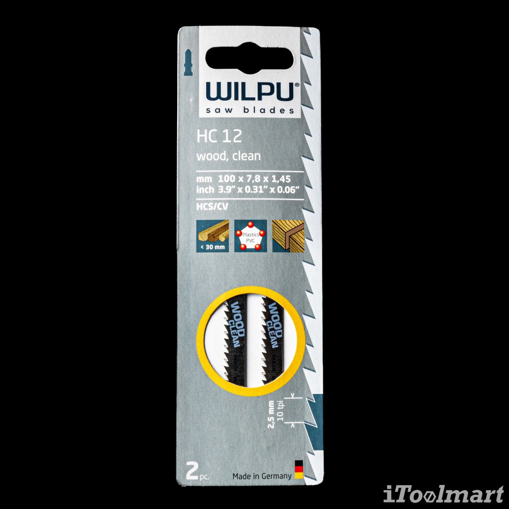 ใบเลื่อยจิ๊กซอตัดไม้ WILPU HC 12 Clean cut 3-30 mm ชุด 2 ใบ