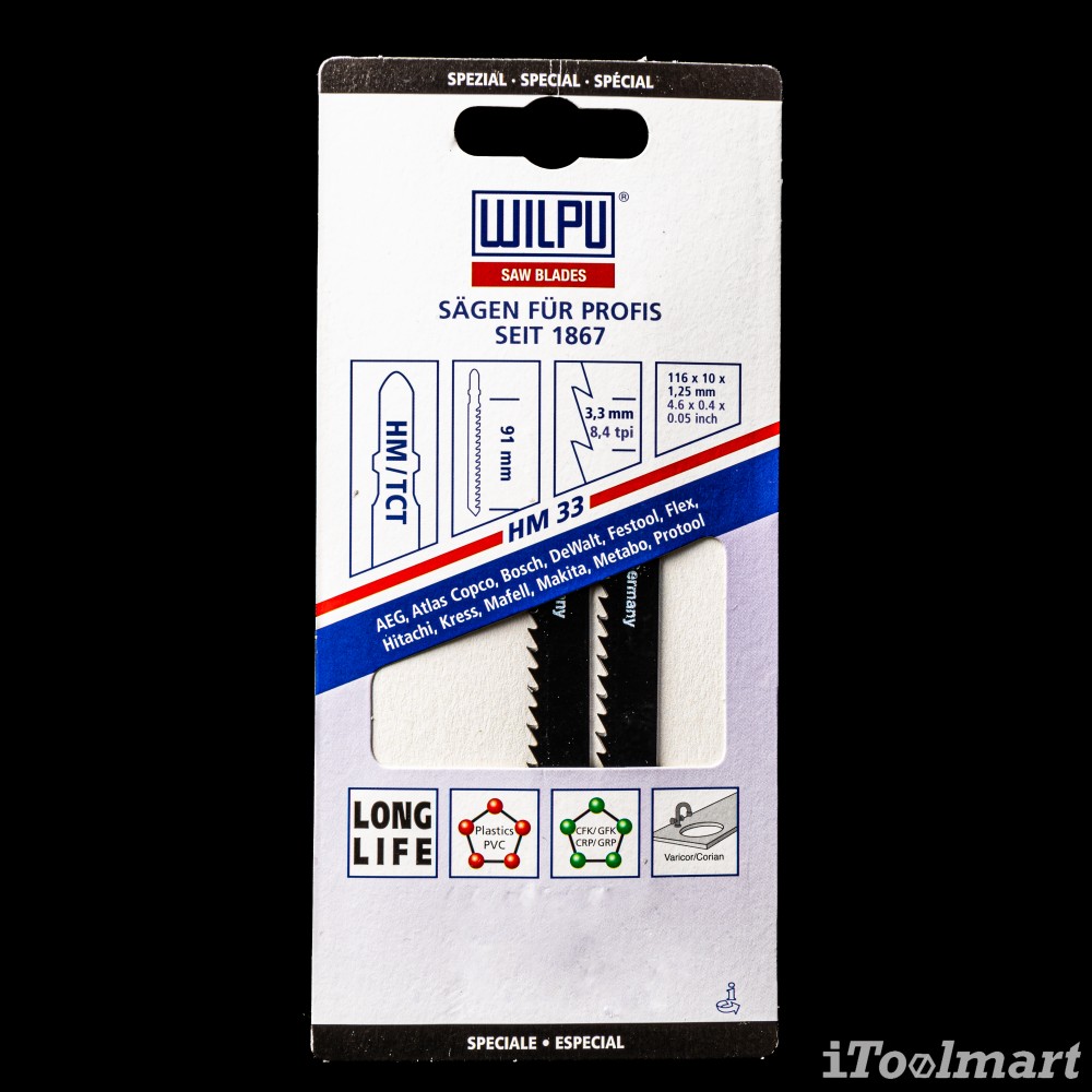 ใบเลื่อยจิ๊กซอตัดไฟเบอร์กลาส WILPU HM 33 < 65 mm ชุด 2 ใบ