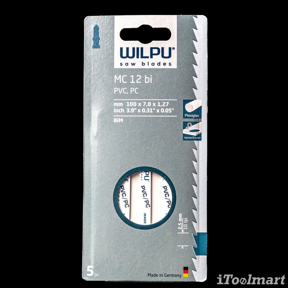 ใบเลื่อยจิ๊กซอ ตัดพลาสติก WILPU MC 12 bi Clean cut 3-20 mm ชุด 5 ใบ