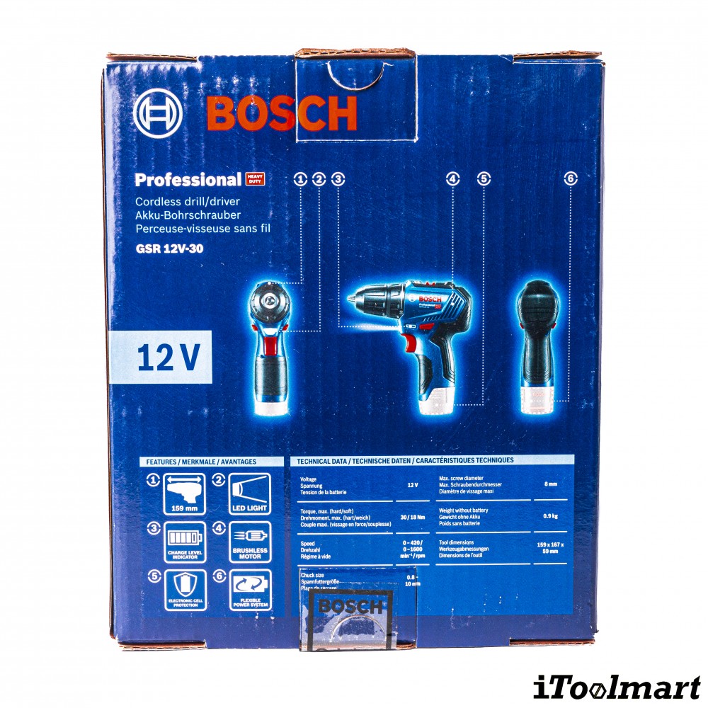 สว่านไขควงไร้สาย BOSCH GSR12V-30 12 V. (ตัวเปล่า)
