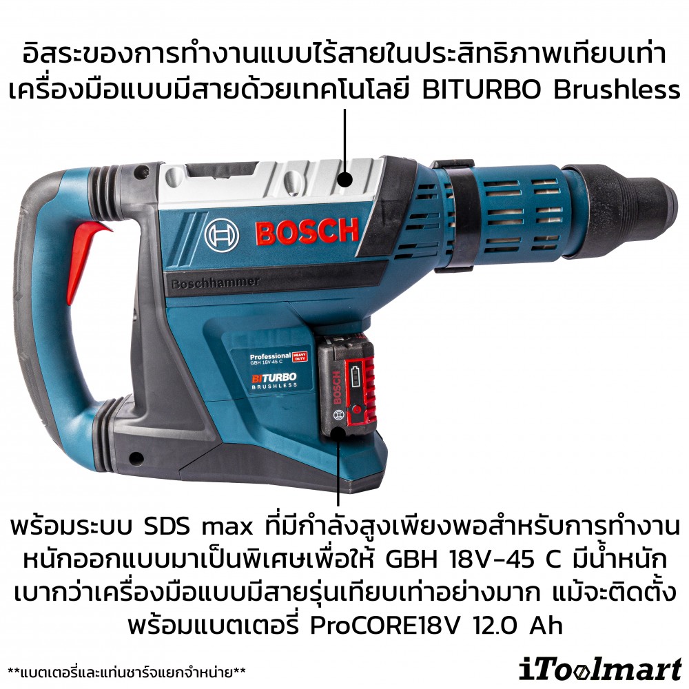 สว่านโรตารี่ไร้สาย BOSCH GBH18V-45C 18V. (ตัวเปล่า)